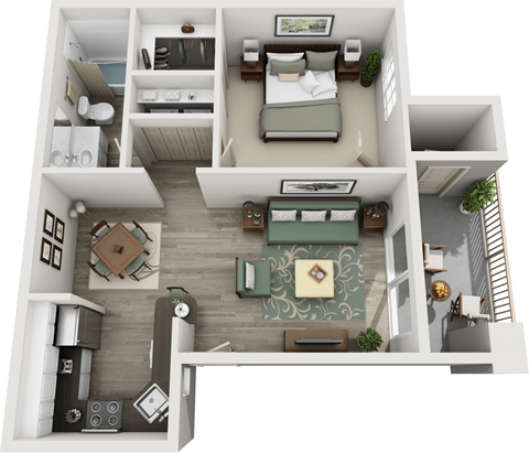 Floor plan for 1 bed, 1 bath, 624 sqft
